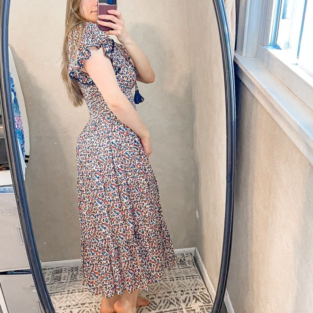 Tory Burch Wildflower Smocked Cotton Midi Dress S - Picture 2 of 10